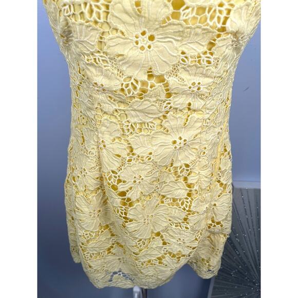 Pre-loved SAU LEE Lemon Yellow Rae Floral Sequin Lace Overlay Mini Dress Size 0 - Picture 5 of 8